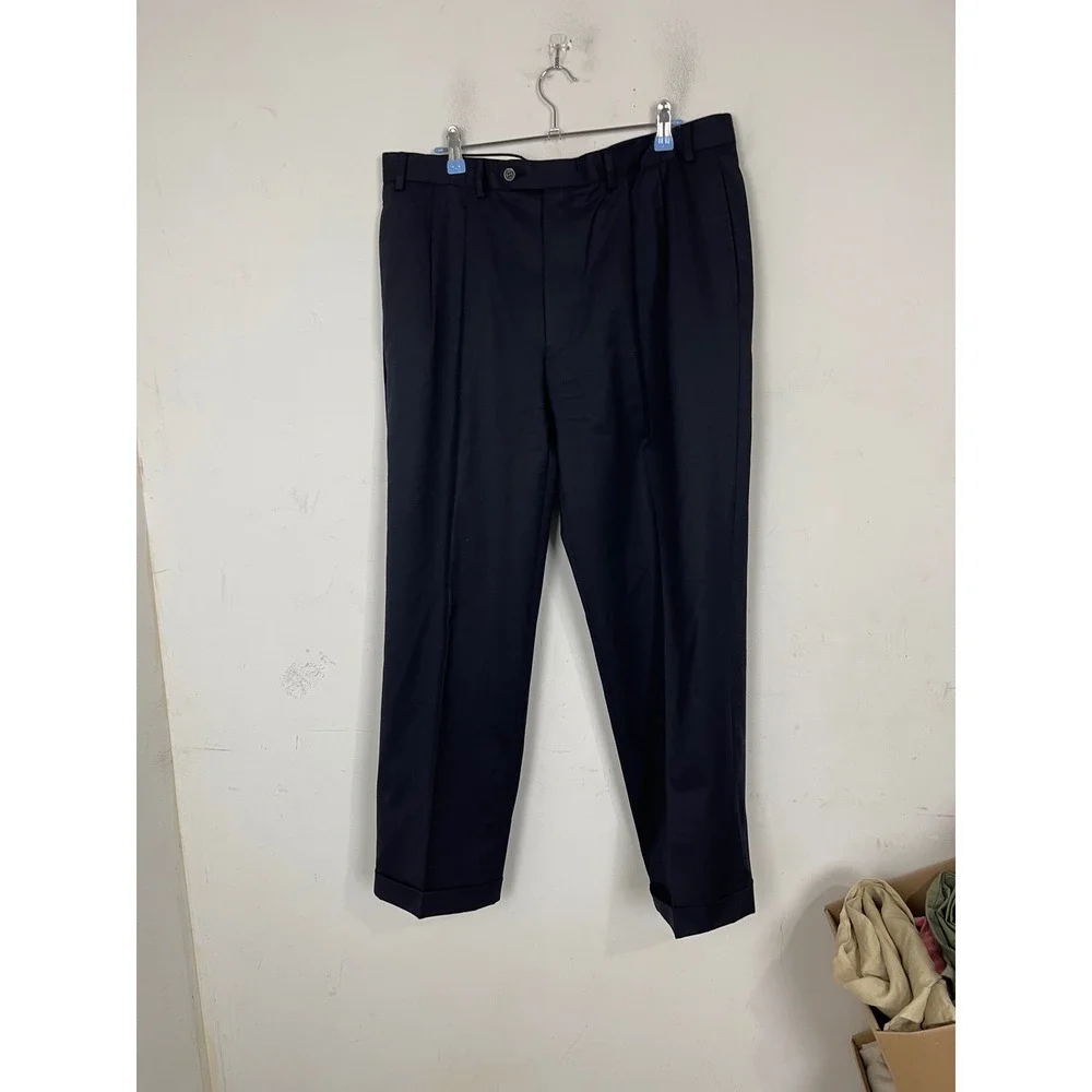Lauren‎ Ralph Lauren Mens Wool Cashmere Pleated Cuffed Dress Pants Navy 36x30